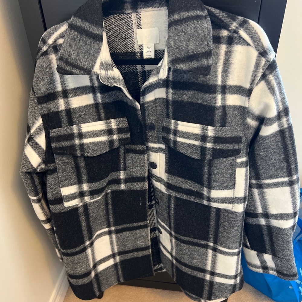 H&M Plaid Shacket- Black and White